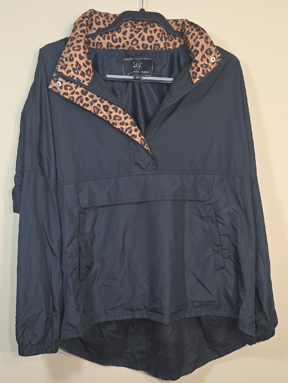 Lauren James Leopard Trim Rain Jacket | Size XL | Pullover Windbreaker With Hood - Picture 2 of 7
